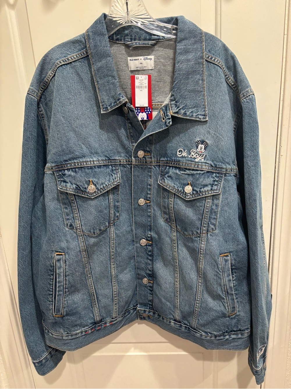Old Navy Light Blue Denim Trucker Jacket with Mickey Embroidery